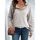 thumbnail image 4 of Camisetas de Larga de Moda de Otoño para Mujer, Sudaderas con Cuello en V y Botones de Patchwork, Tops Casuales Tipo Pulóver Crema M, 4 of 9