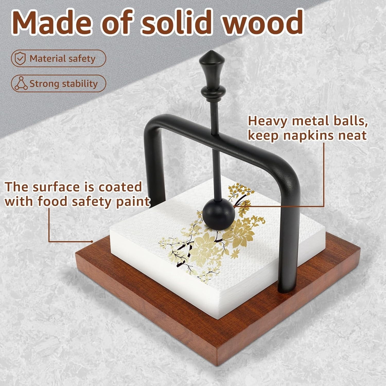 Modern Countertop Paper Towel Holder, Solid Wood Base & Aluminum Alloy Stand, Minimalist Style, for Home, Hotel, Restaurant, KTV