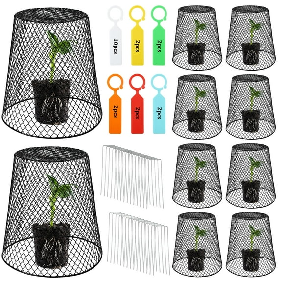 topjuju 10 Pack Wire Cloche Plant Covers, 9.13x9.13 inch Garden Cloche Plant Protectors From Animals with Stakes Labels, Rustproof Thicker Wire Cages for Keeping Bunnies Chicken Squirrels Birds Out