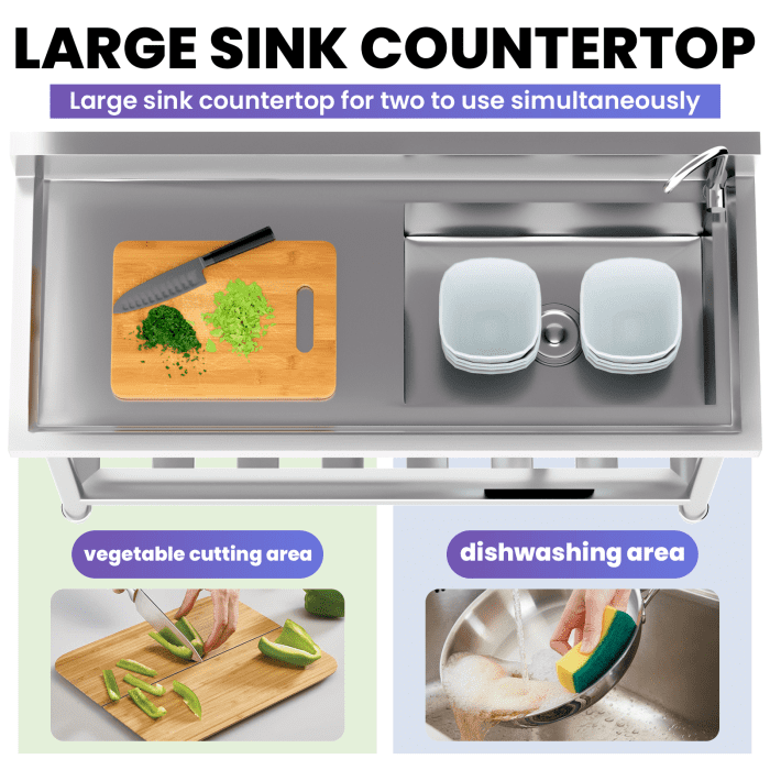 Single Bowl Sink, Stainless Feet, Stable Setup, Metal Kitchen Sink, 19.7” x 13.2” x 7.9” Sink Dedicated to Kitchen, Bathroom, Workshop