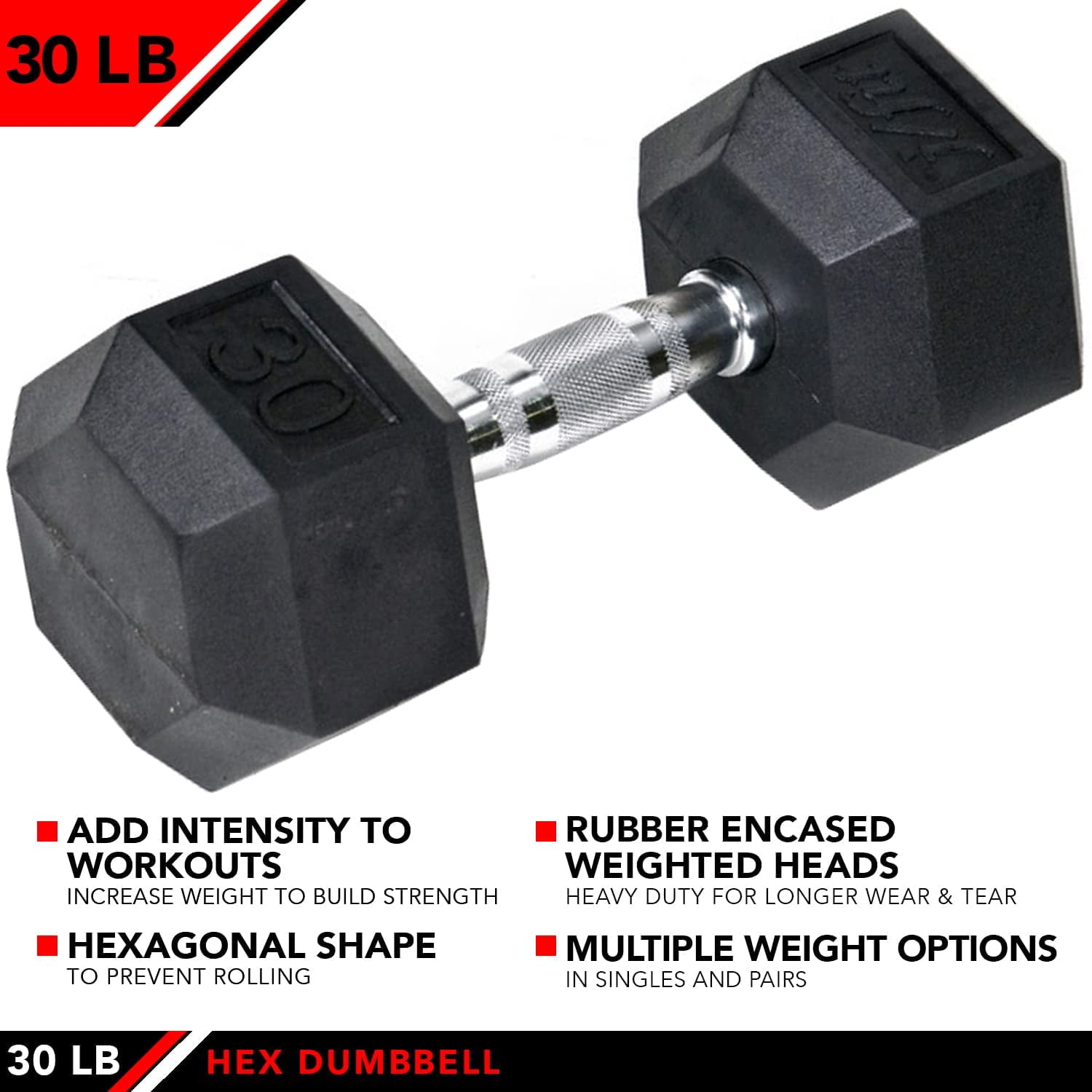 JFIT Rubber Hex Dumbbells - 8 Size Options - Hex Shaped Heads Prevent Rolling and Injury - Ergonomic Hand Weights for Exercise, Muscle, Strength and Weight Training