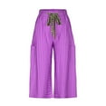 thumbnail image 3 of LEBONYARD Womens Pants Clearance Under $10,Lounge Pants for Women Cotton Linen,Women's Summer High Waisted Wide Leg Pants Stripe Matching Yoga Gym Cropped Pants Purple S, 3 of 6
