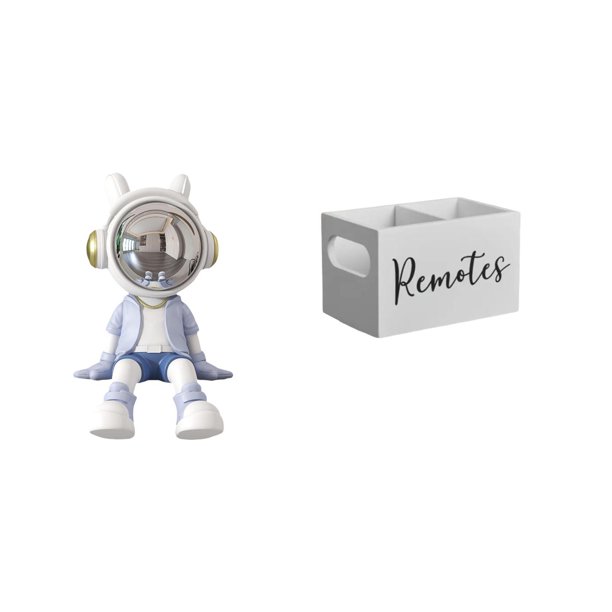 Escultura De Astronauta Nórdico, Adorno De Escritorio Para Estantería, Entrada, Sala De Estar, Decoración Del Hogar Con Soporte De Control Remoto De Madera Retro, Organizador Para Mesa,