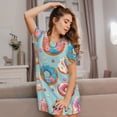 thumbnail image 3 of Balery Colorful Donut Pattern Womens Short Sleeve Sleepshirt Scoopneck Cute Nightdress Comfy Nightgown Loungewear Dress, 3 of 6