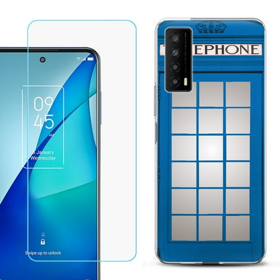Slim-Fit Gel TPU Phone Case for TCL Stylus 5G, with Tempered Glass Screen Protector, by OneToughShield ® - Phone Booth Blue