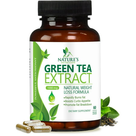 Nature's Nutrition Green Tea Extract Metabolism Booster  w/EGCG for Weight Loss  Vegetarian Capsules, 60 Ct