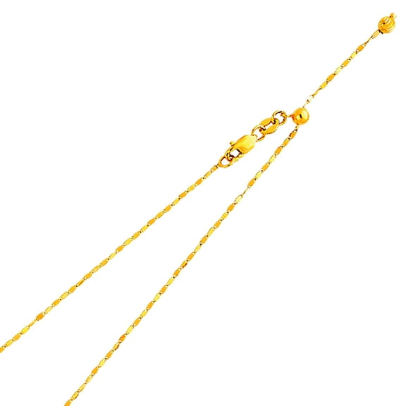 14k Yellow Gold 1.1mm Adjustable Tw Mirror Chain Necklace 20 Inch Chain Necklace for Women and Men
