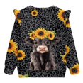 thumbnail image 6 of Yuyamidu Highland Cow Sweatshirt Girls 4T 5T Black Leopard Print Crewneck Sweatshirt Soft Lightweight Ruffle Long Sleeve Top Casual Fall Outfits Workout Pullover, 6 of 8