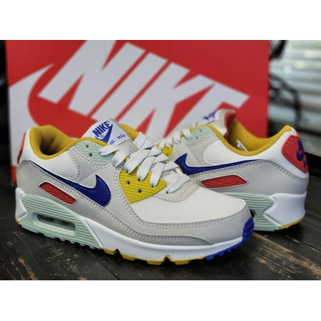 Nike Air Max 90 Summit White/Blue/Yellow Running Shoes DA8726-100 Women 6.5