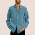 thumbnail image 3 of BiZtdJrK Big and Tall Shirts for Men 2025 Spring Summer Linen Long Sleeve T Shirt Solid Casual Button Up Lapel Work Tops Vacation Beach Outfits Blue XXXL Fall Savings, 3 of 6