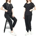 thumbnail image 2 of HBYJLZYG Scrubs For Women Set - Stretch V-Neck Scrub Tops & Jogger Pants With Pockets - Easy Care Nurses Uniform Clinic Carer Protective 2 Piece Set Black, 2 of 3
