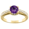 thumbnail image 1 of 14K Yellow Gold Natural Amethyst Ring Round 6mm Diamond Accents 1/4 inch wide, size 10, 1 of 2