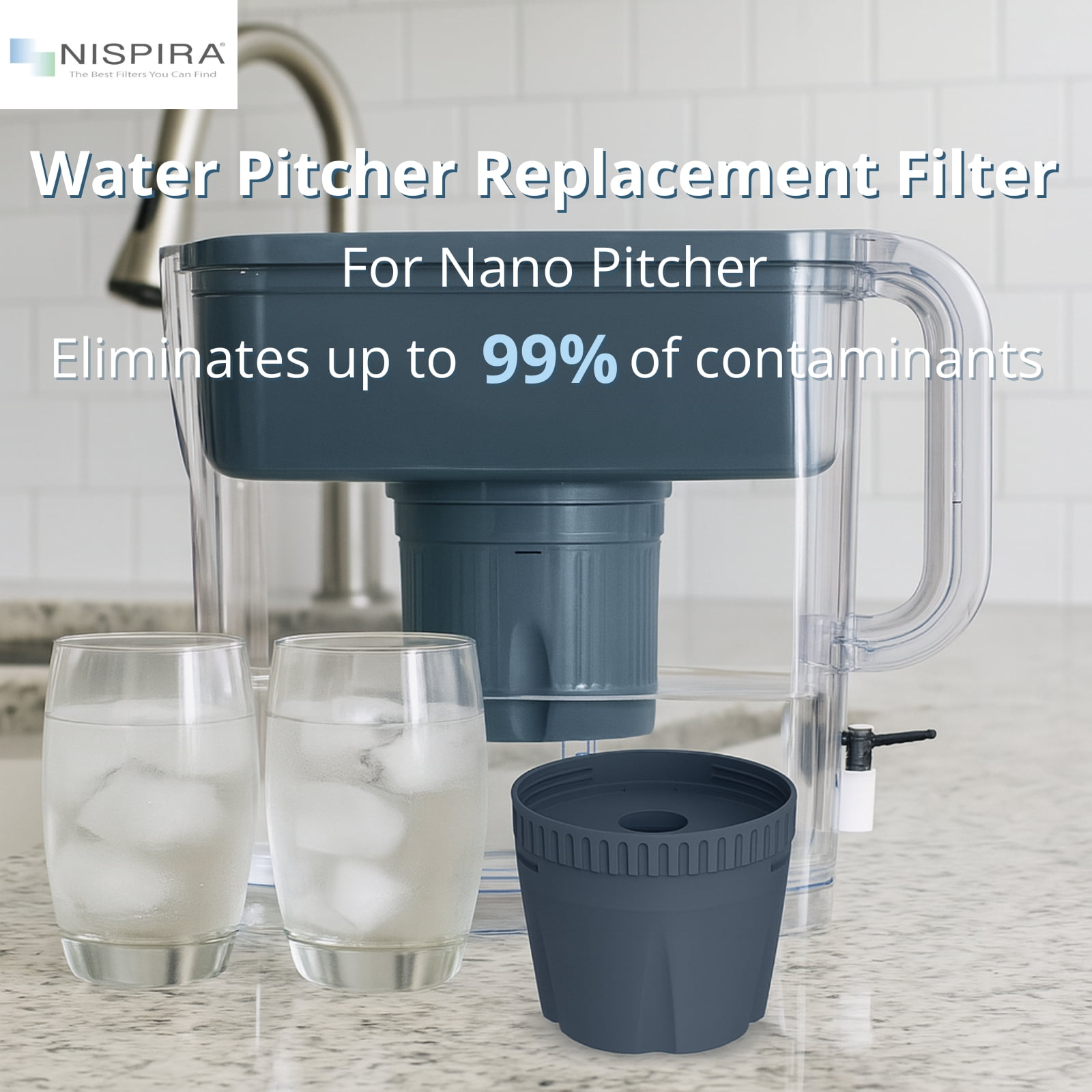 Nispira Water Pitcher Filter Replacement For Epic Nano Pitcher 150 Gallon, 2 Packs