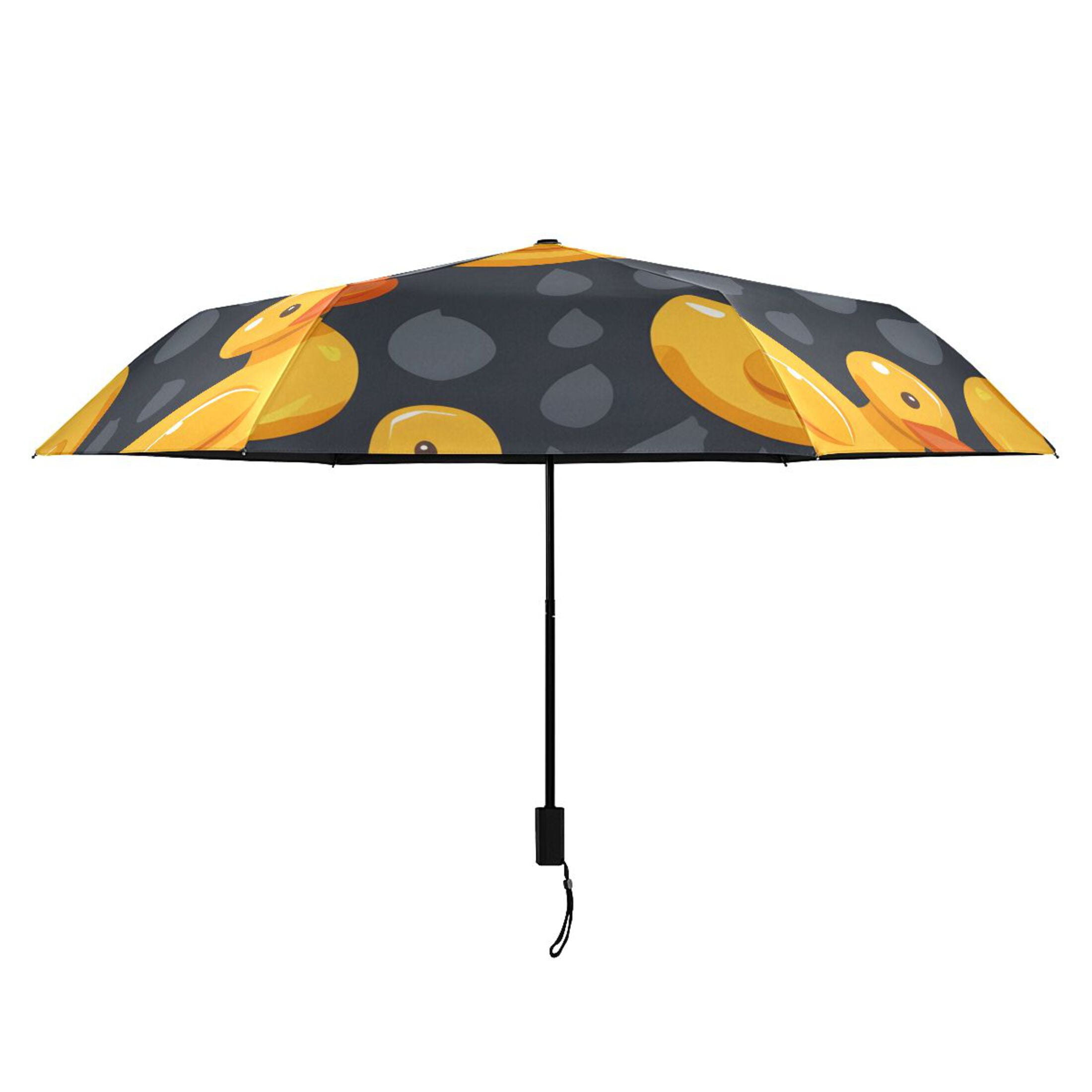 Cute Rubber Yellow Ducks All Weather Umbrella Triple Folding Parasol 6 Ribs UV Protection Portable