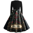 thumbnail image 4 of Women's Casual Fashion Long Sleeve Christmas Graphic Printed Vintage Long Dresses with Round Neck, Fall and Winter Elegant Dress for Holiday Parties,Black,L, 4 of 4