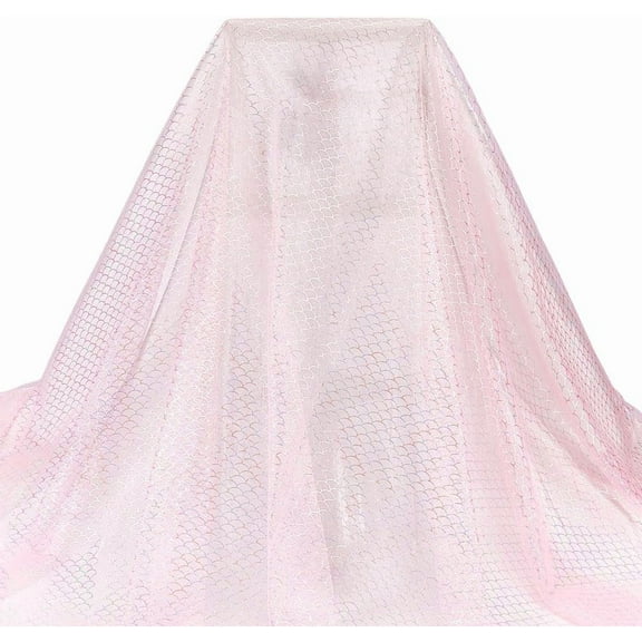2.1 Yards Pink Scale Printed Mesh Fabric 67.7 inch Shiny Fish Scales Pattern Polyester Sheer Mesh Sewing Fabric for DIY Wedding Dress Costume Accessories Veil Home Decor