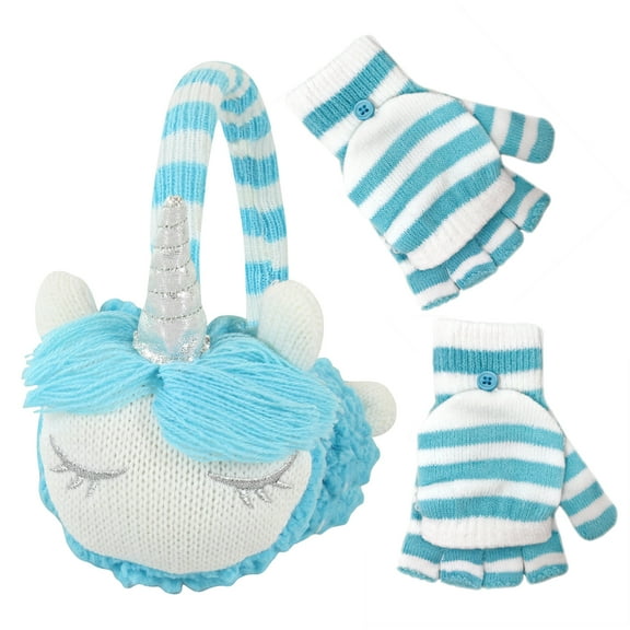 PEAK 2 PEAK Boys and Girls Animal Winter Earmuff and Cut Finger Gloves with Cover Set,