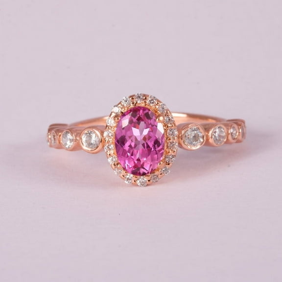 pink Sapphire & Diamond Ring, 925 Silver Halo Ring, Wedding Ring, Stackable Ring, Anniversary Ring, Gift For Velentine Day, Handmade Fine Ring Jewelry.