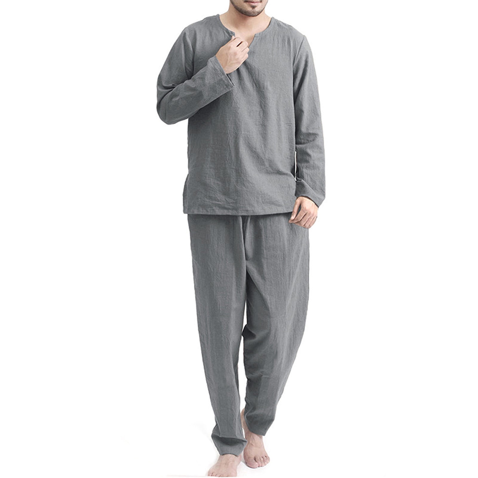 BONIXOOM Family Christmas Pajamas Boys Christmas Pajamas Sleepwear None Long Sleeve Solid Sleepwear Sets Gray XL