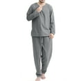thumbnail image 3 of cllios Mens Cotton Linen Pajama Set Long Sleeve Notched Collared Shirts and Elastic Waisted Pant 2 Piece Loungwear Sets Cozy Sleepwear, 3 of 3