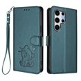 thumbnail image 2 of Wallet Leather Case For Samsung Galaxy S26 Ultra 5G 6.9",with Card Holder,wristband, Shockproof Kickstand Embossed Love Cat Phone Case,Dark Green,For Galaxy S26 Ultra 5G, 2 of 8