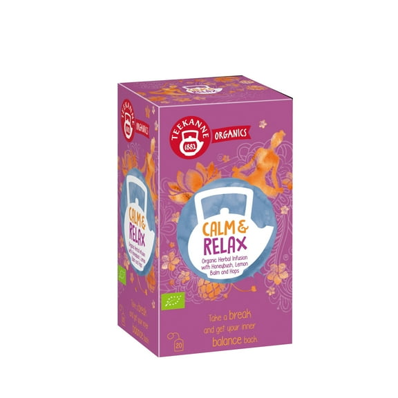 Teekanne Organic Calm & Relax Herbal Tea Caffeine Free Naturally Flavored Classic Herbal Tea with 20 Individually Wrapped Tea Bags Per Box Soothing Delicious Beverage