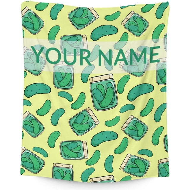 LHSHID Personalized Pickle Blanket Gifts with Name Text Funny Throw Blanket for Adults Kids Lightweight Plush Soft Cozy Warm Flannel Blankets for Bed Couch
