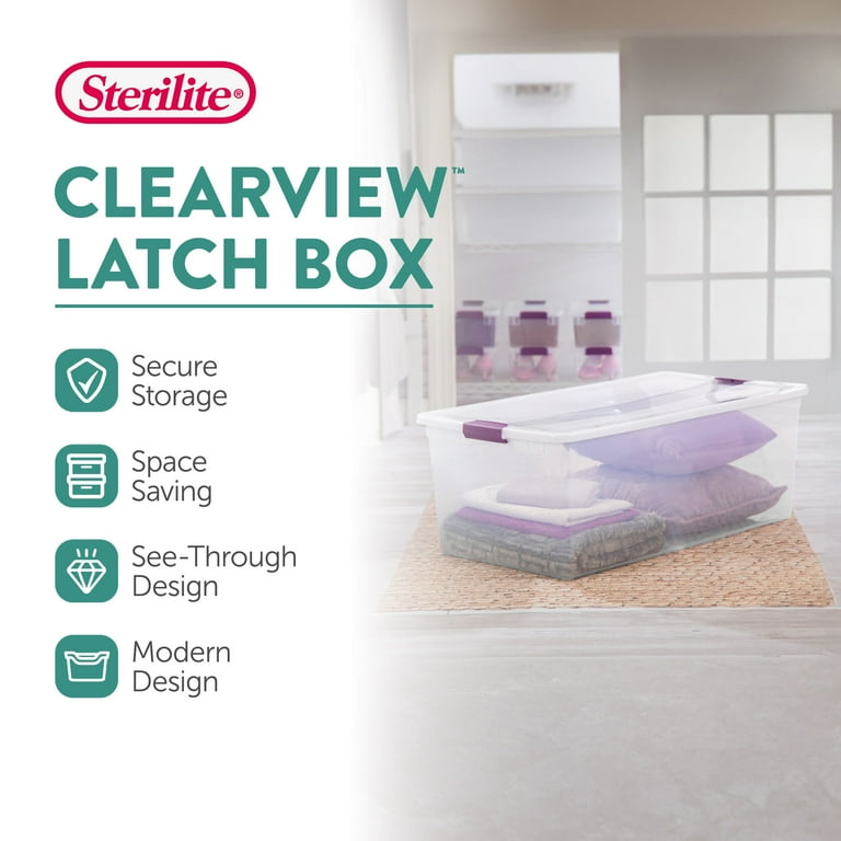 Sterilite 110 Qt Clear Storage Bins, Latching Containers, Secure