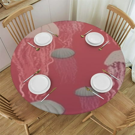 

SHERONV Jellyfish Sea Creatures Round Table Cover Stain Resistant Washable Indoor Outdoor Tablecloth Kitchen Dining Wedding Parties 100% Polyester with Elastic Edge Tablecloth 31 -35