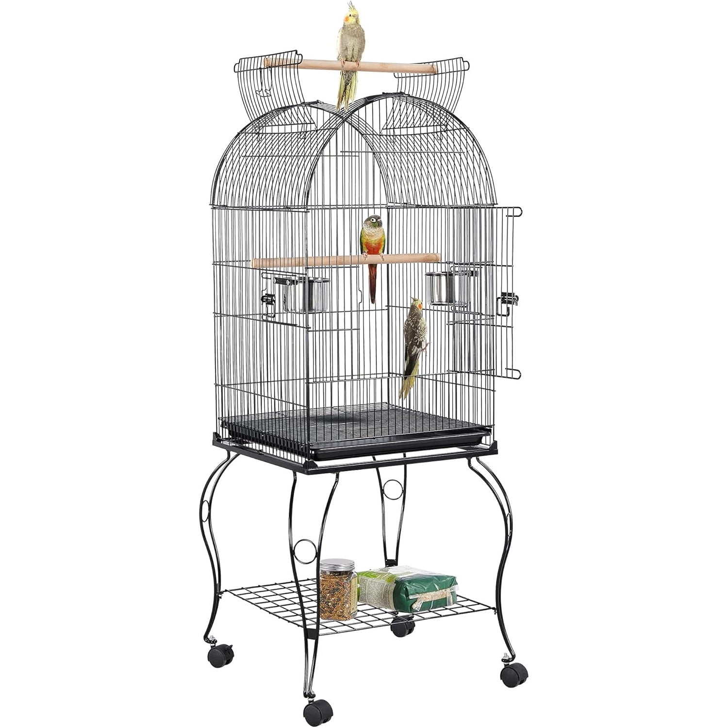 59-Inch Rolling Standing Medium Dome Open Top Bird Cage for Parrots Cockatiels Sun Conures Parakeets Lovebirds Budgies Finches Canary Pet Bird Cage with Removable Stand