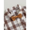 thumbnail image 5 of Bagilaanoe 2Pcs Newborn Baby Boys Overalls Shorts Set Plaid Short Sleeve Shirt Tops with Bow Tie + Suspender Short Pants 3M 6M 9M 12M 18M 24M Infant Gentleman Formal Outfits, 5 of 8