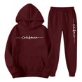 thumbnail image 2 of Men's Casual Personalized Printed Long-sleeved Hooded Sweatshirt and Sweatpants Two-piece Set, Fleece-Lined for Winter Sports and Casual Activities,Wine,L, 2 of 5