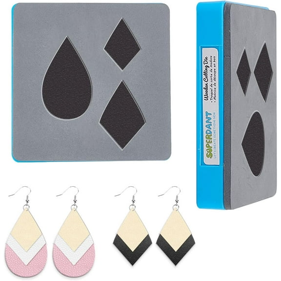 1set Leather Cutting Die Layered Earring Wooden Dies Water Drop Shape Cutting Machine Leather Jewelry Die Cutter Machine with Plastic Protective box and EVA Foam for Craft