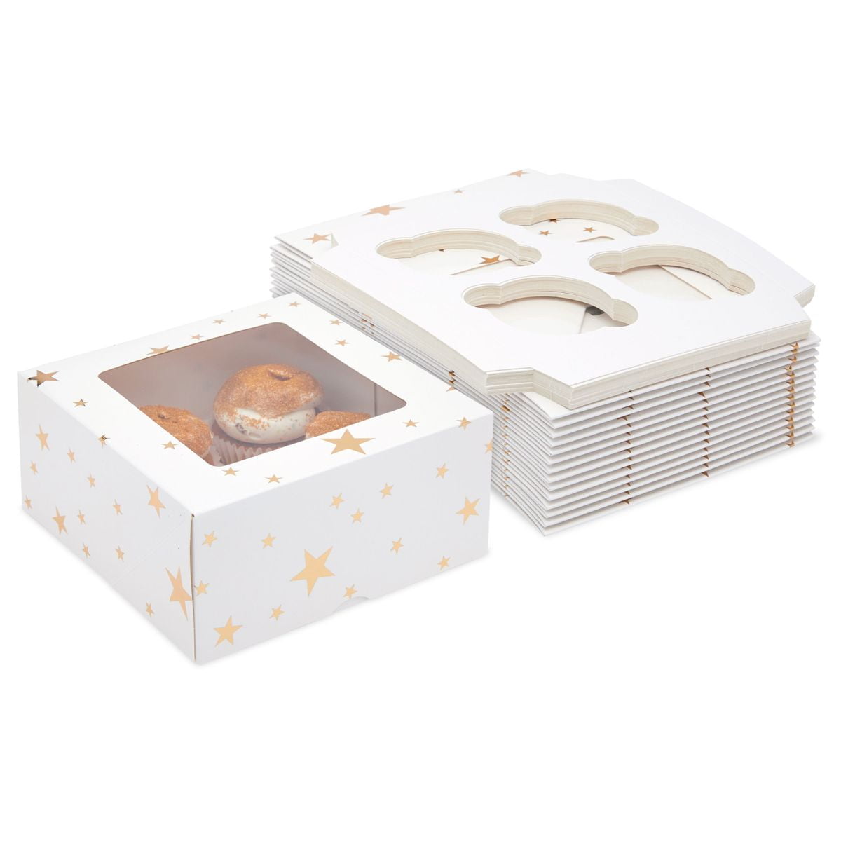 WHITE CUPCAKE BOXES WITH WINDOW CAVITY Pack of 25 6 HOLE 