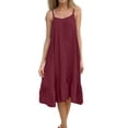thumbnail image 2 of Smsaxvxz Women's Summer Strap Dresses Fashion Solid Crew Neck Sleeveless Ruffle Pleated Hem Casual Loose Midi Beach Sundress Wine XL, 2 of 5