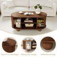 thumbnail image 3 of Wirrytor Coffee Table with Sliding Door, Mid Century Modern Wood Oval Center Table, 2-Tier Tea Cocktail Table with Sliding Door for Living Room, Rustic Brown, 3 of 9