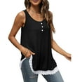 thumbnail image 5 of Scyoekwg Women Camisole Tank Top Crew Neck Lace Patchwork Button Tunic Tank Tops Sleeveless Tops Loose Ladies Tops Solid Color Comfy Sling Shirts Summer Casual Blouses (Black,L), 5 of 7