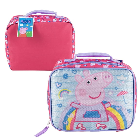 Peppa Pig Rectangular Lunch Bag - 9.5" - Sequin Peppa Pig And Pink