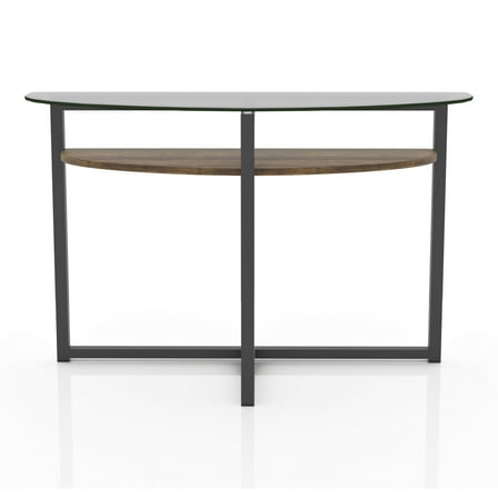 Furniture of America Barker Glass Top Console Table, Black Chrome
