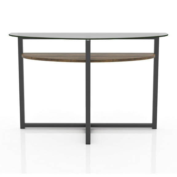 Furniture of America Barker Glass Top Console Table, Black Chrome