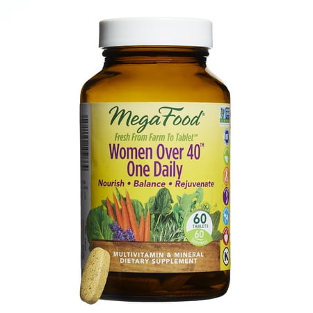 MegaFood, Women Over 40 One Daily, Daily Multivitamin and Mineral Dietary Supplement with Vitamins C, D, Folate, Biotin and Iron, Non-GMO, Vegetarian, 60 tablets (60