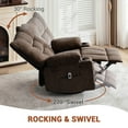 thumbnail image 4 of Swivel Rocker Recliner Chair with Massage and Heat,Oversize Ergonomic Lounge Sofa with Extended Footrest,Cup Holders for Living Room, Bedroom,Brown, 4 of 8