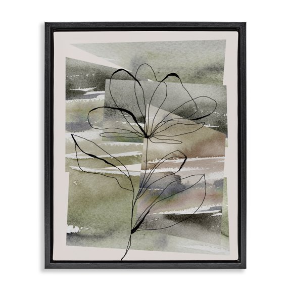 Stupell Industries Scandinavian Flower Outline on Green Black Floating Frame Canvas Art, 17 x 21, by Divisha Mehta