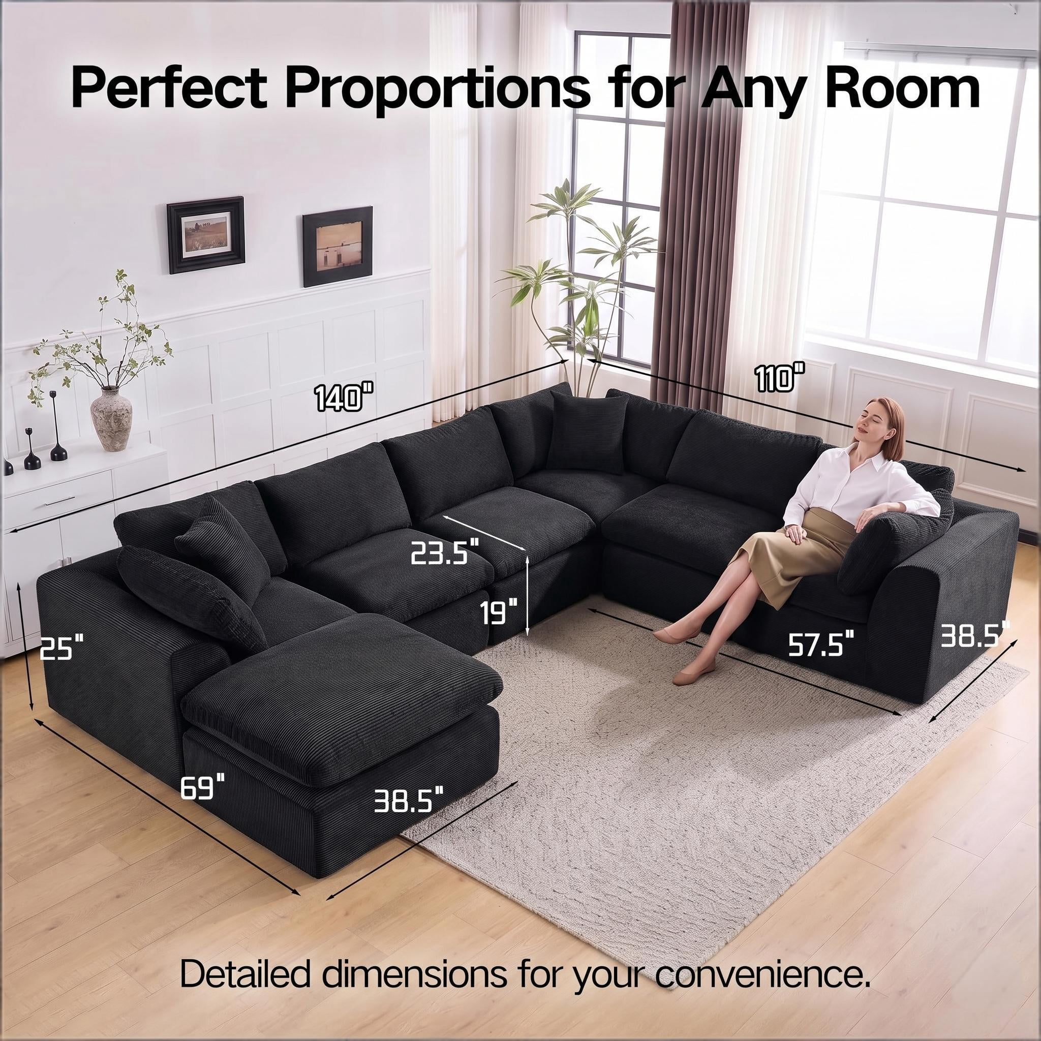 7 Seater Cloud Couch, No Assembly Required Modular Boneless Sofa, Comfy Deep Seat Sectional Sofa for Living Room, Bedroom, Apartment