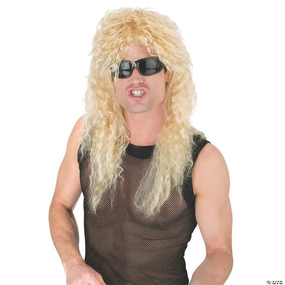Fun World Mens Long Blonde Crimped Headbanger Rocker Wig