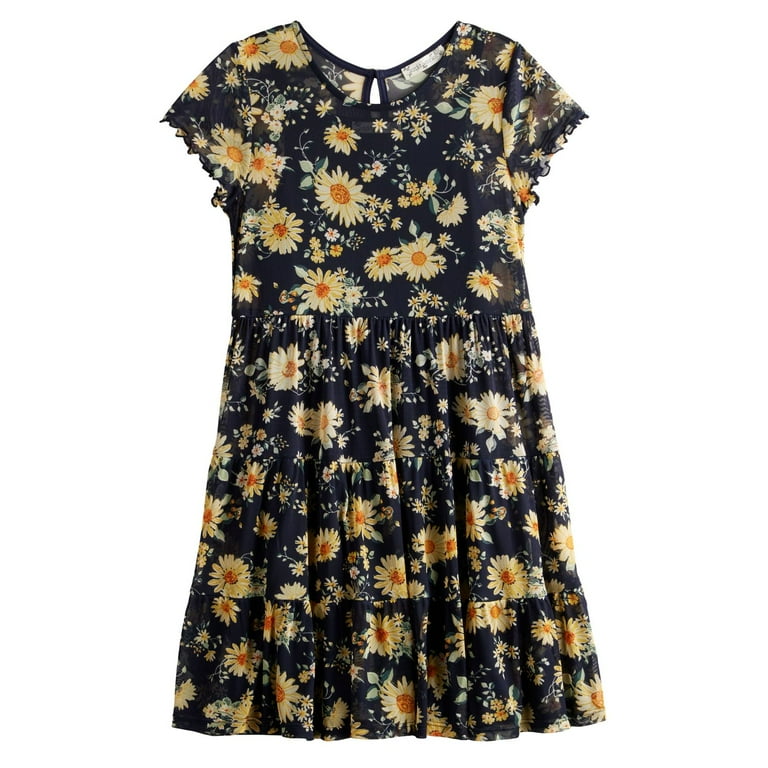 Girls 4-20 Knit Works Floral Print Power Mesh Dress & Layered Tank Top Set  Color: Navy Size: XL 16 - Walmart.com