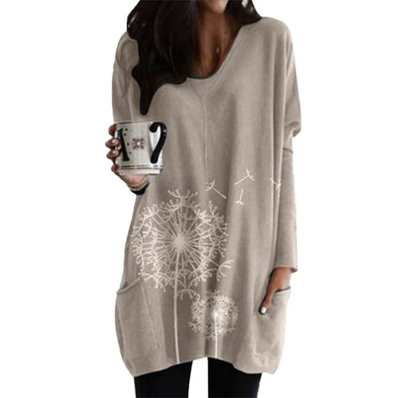 Casual Boyfriend Baggy Long Sleeve Xmas T-Shirt Blouse Tops for Women Ladies Plus Size Letter Print Pullover Tunic Blouse Tops Shirt With Pocket Autumn Winter Vintage Baggy Kaftan Tops Basic Tee