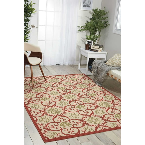 Nourison Caribbean Indoor/Outdoor Ivory/Rust 5'3" x 7'5" Area Rug, (5x7)