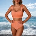 thumbnail image 2 of Conjunto de Bikini de Cintura Alta para Mujeres Traje de Baño de Correa sin Espalda de Color Sólido con Sujetadores Acolchados Extraíbles, Estilo de Corte Alto para Vacaciones Y Piscina, 2 of 6