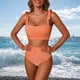 thumbnail image 1 of Trajes de baño para mujer, traje de baño de bikini de tirantes sin espalda de color liso para mujer, conjunto de bikini con bloques de color y hombros descubiertos, trajes de baño para mujer, trajes d, 1 of 6